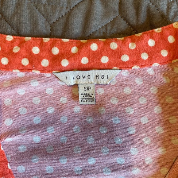 Salmon colored polka dot blouse. Super cute & flattering. - Picture 3 of 4
